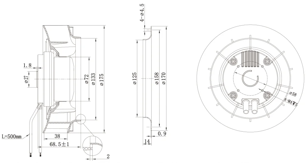 175-072NU-17 Backward Curved Centrifugal Fans drawing