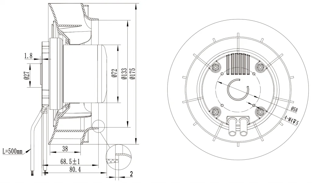 175-072NU-18 Backward Curved Centrifugal Fans drawing 