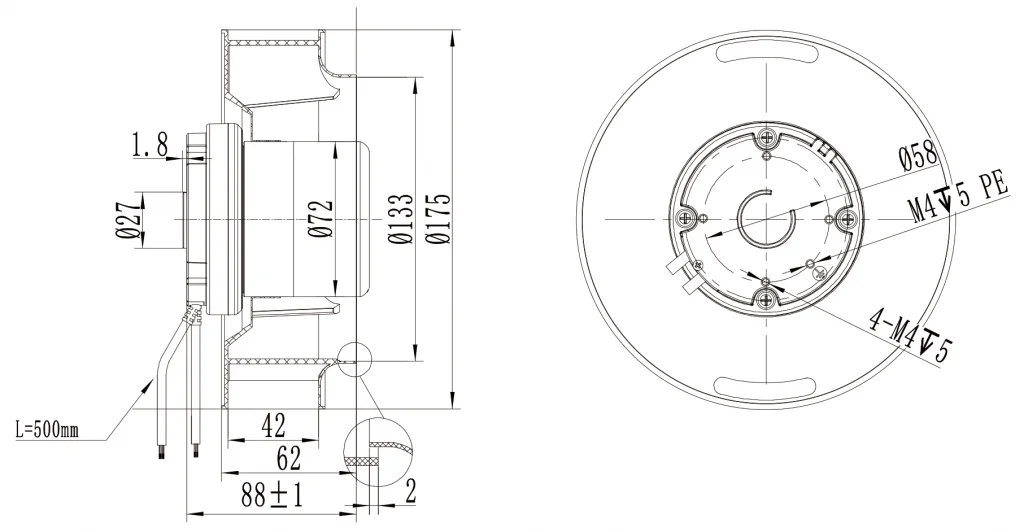175-072NU-19 Backward Curved Centrifugal Fans drawing 