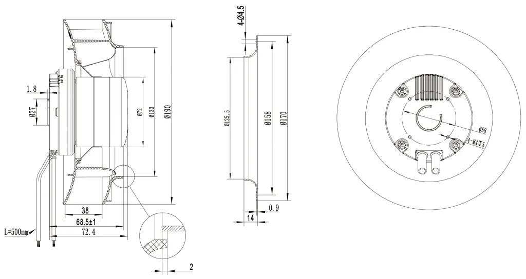 190-072NS-13 Backward Curved Centrifugal Fans drawing 