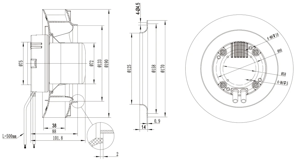 190-072NS-15 Backward Curved Centrifugal Fans drawing 
