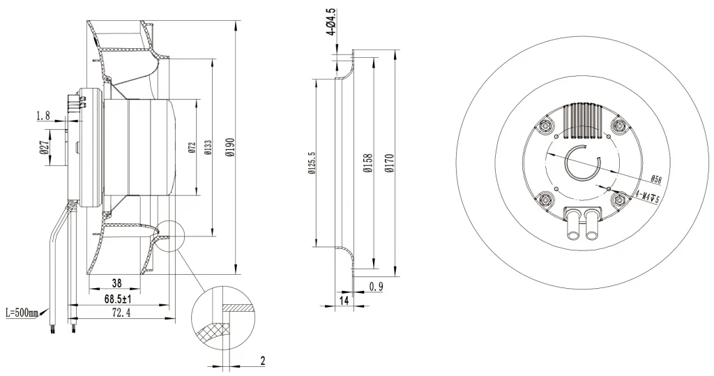 190-072NU-18 Backward Curved Centrifugal Fans drawing