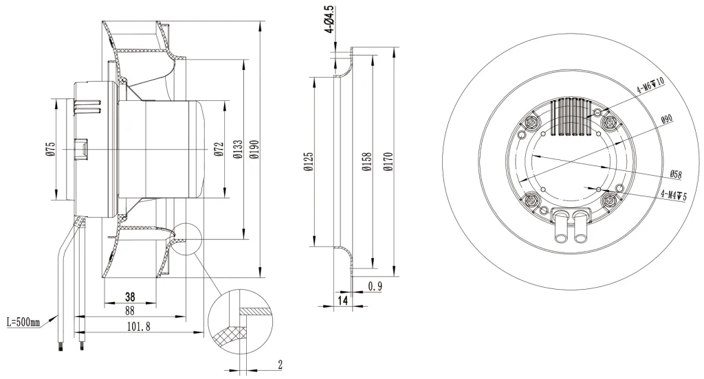 190-072NU-20 Backward Curved Centrifugal Fans drawing