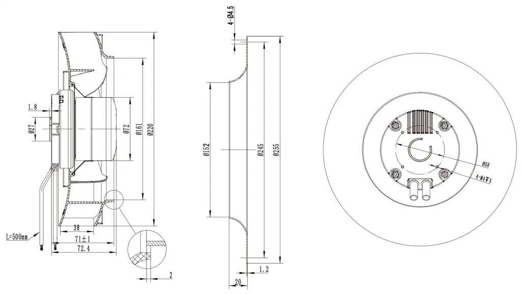 220-072NS-07 Backward Curved Centrifugal Fans drawing 