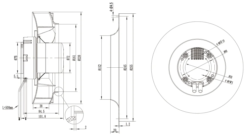 220-072NS-08 Backward Curved Centrifugal Fans drawing