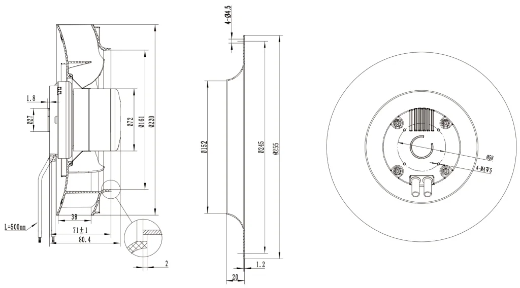 220-072NU-14 Backward Curved Centrifugal Fans drawing 