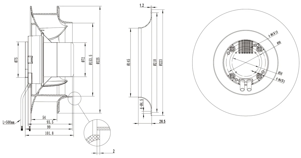 225-072NS-07 Backward Curved Centrifugal Fans drawing