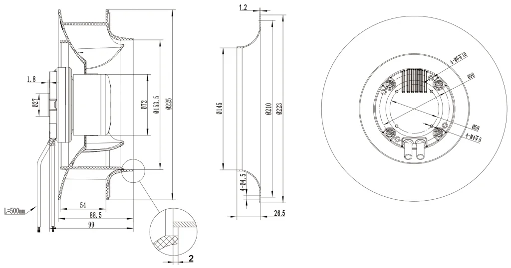 225-072NU-15 Backward Curved Centrifugal Fans drawing