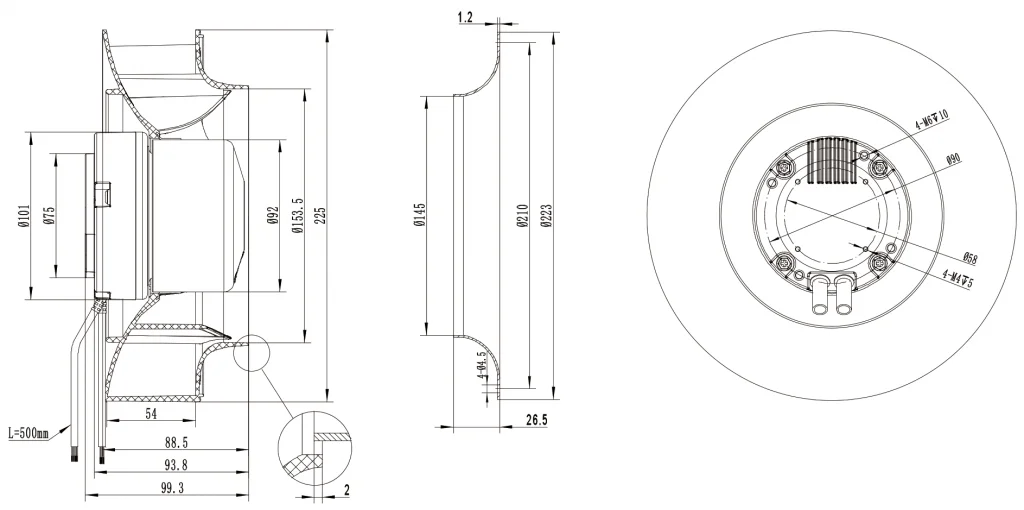 225-092NS-10 Backward Curved Centrifugal Fans drawing