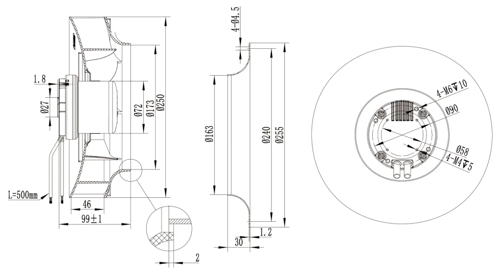 250-072NS-18 Backward Curved Centrifugal Fans drawing