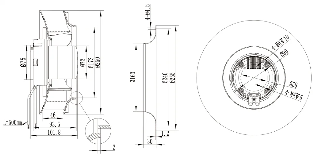 250-072NU-34 Backward Curved Centrifugal Fans drawing