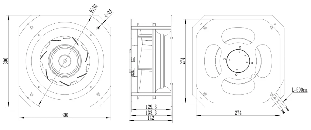 250-092PS-05 Backward Curved Centrifugal Fans drawing