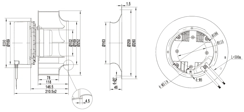 250-102NS-20 Backward Curved Centrifugal Fans drawing 