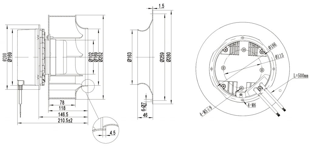 250-102NU-36 Backward Curved Centrifugal Fans drawing 