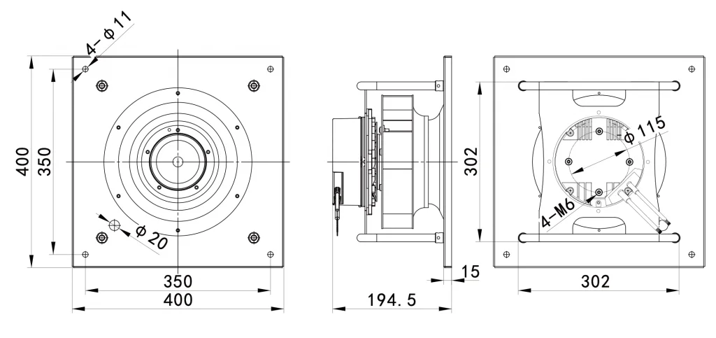 250-102PS-22 Backward Curved Centrifugal Fans drawing 