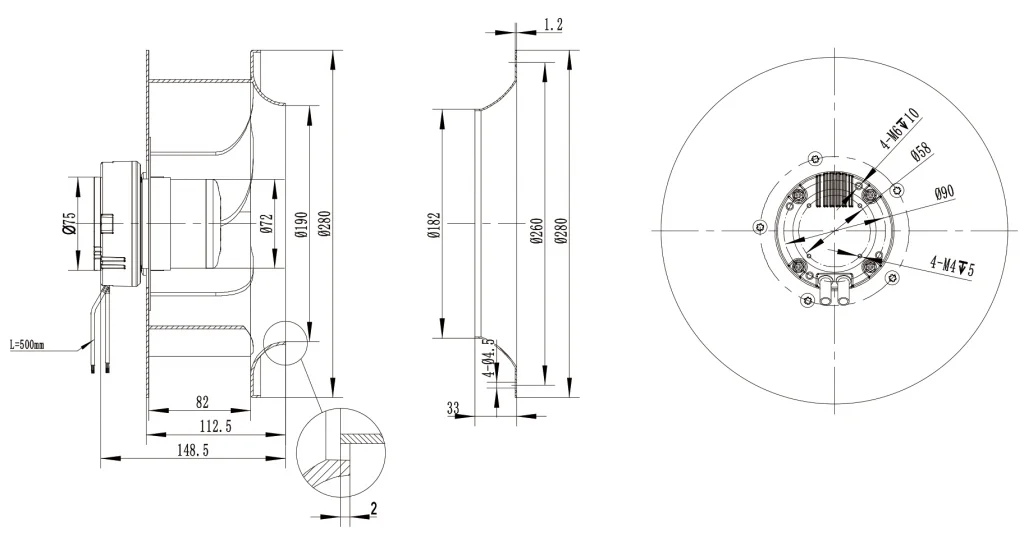 280-072NU-21 Backward Curved Centrifugal Fans drawing 
