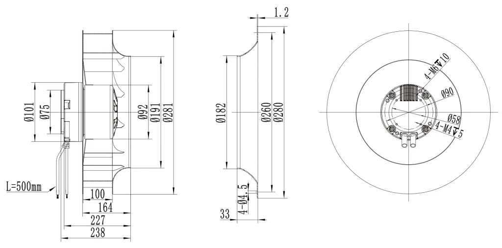 280-092NS-11 Backward Curved Centrifugal Fans drawing