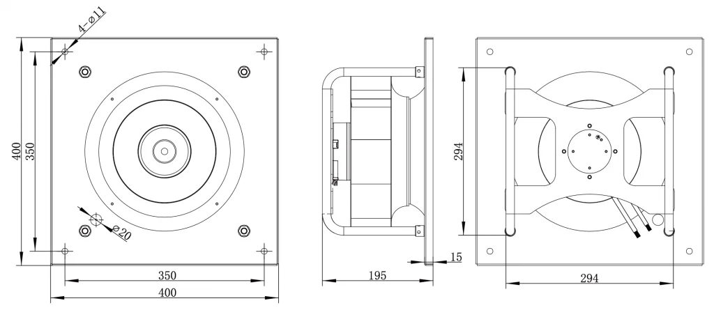 280-092PS-15 Backward Curved Centrifugal Fans drawing