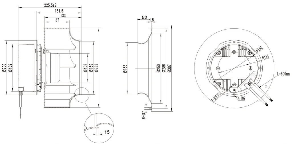 280-102NS-06 Backward Curved Centrifugal Fans drawing 