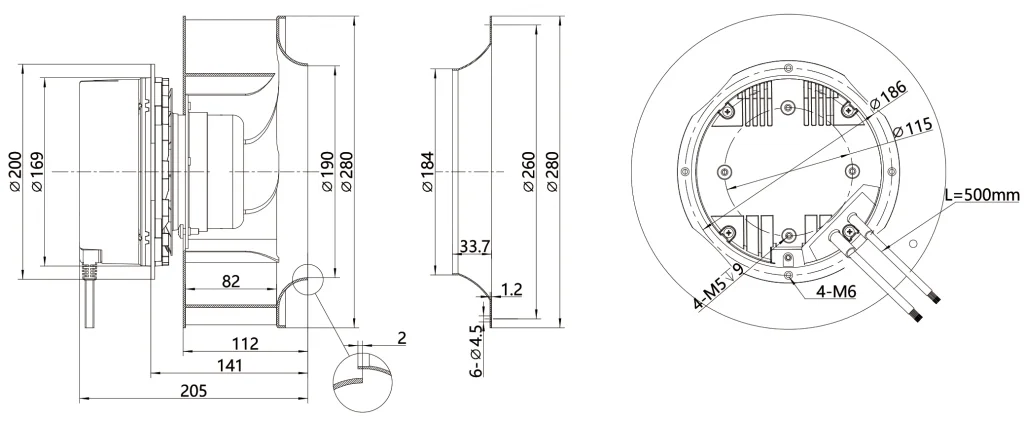 280-102NS-16 Backward Curved Centrifugal Fans drawing 