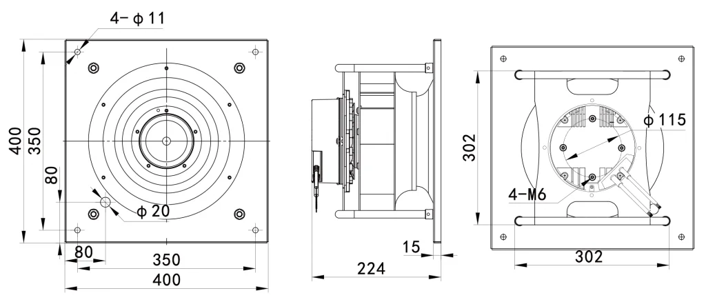 280-102PS-16 Backward Curved Centrifugal Fans drawing