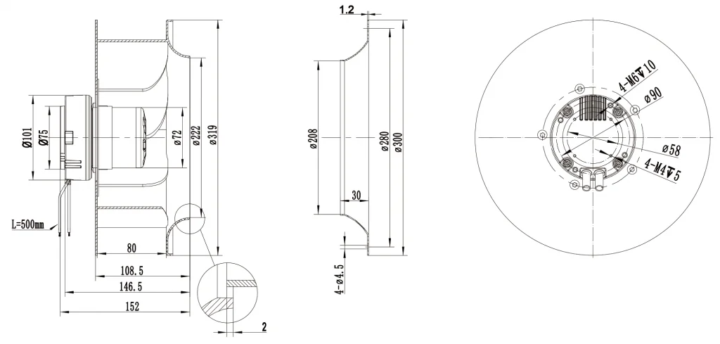 310-072NU-27 Backward Curved Centrifugal Fans drawing