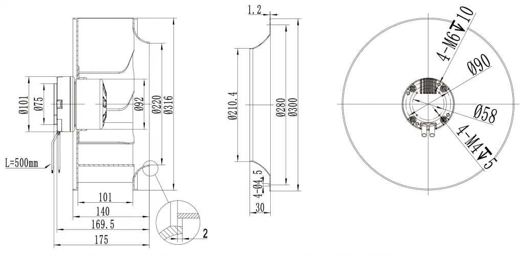 310-092NS-22 Backward Curved Centrifugal Fans drawing