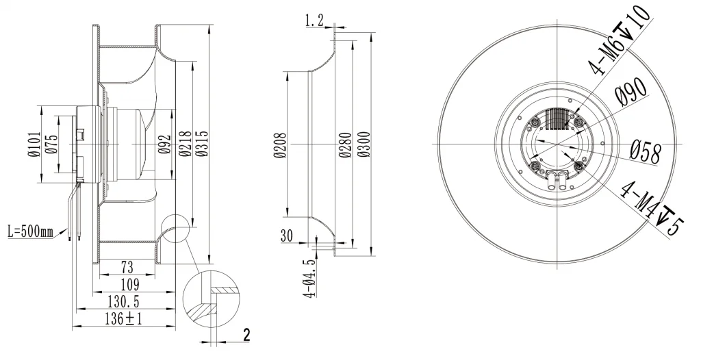 310-092NS-23 Backward Curved Centrifugal Fans drawing 