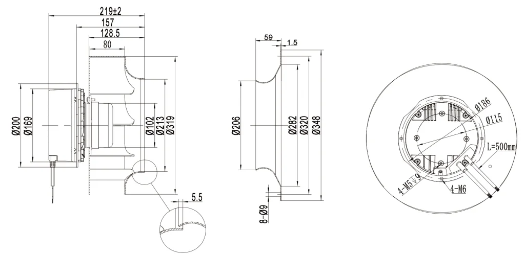 310-102NS-09 Backward Curved Centrifugal Fans drawing 