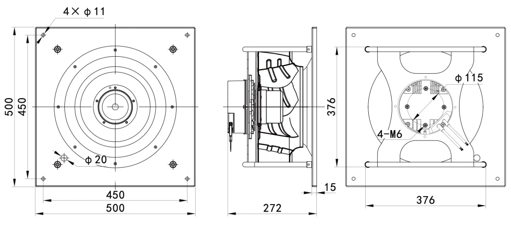 355-102PS-16 Backward Curved Centrifugal Fans drawing