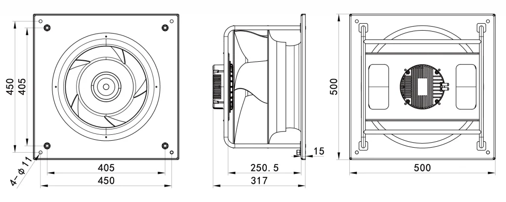 400-102PS-09 Backward Curved Centrifugal Fans drawing