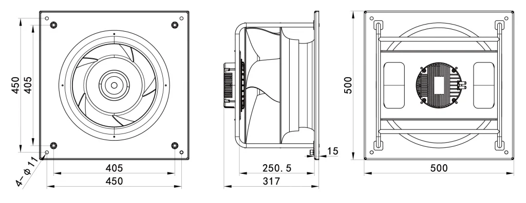 400-102PS-10 Backward Curved Centrifugal Fans drawing
