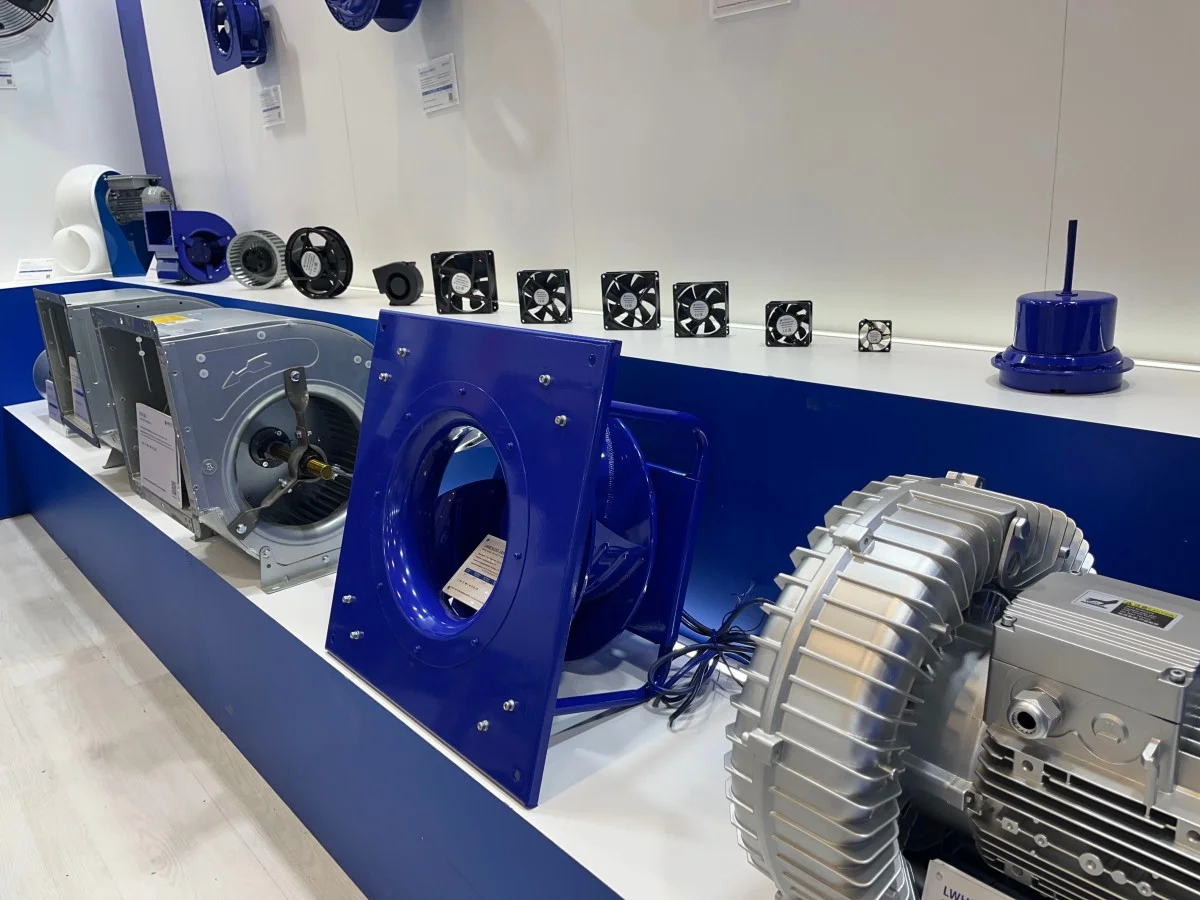 Longwell EC technology fans and blowers display for high-efficiency European AC systems