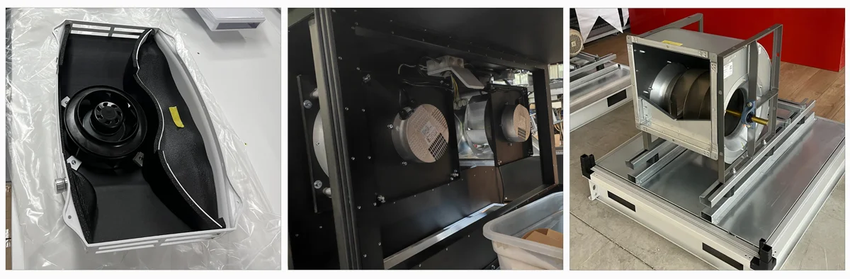 Backward curved centrifugal fan types and installation examples for selection guide.