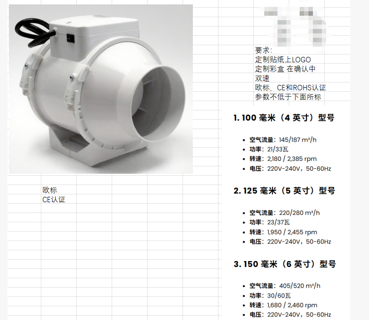 220V Inline Duct Fan Design for European Standards