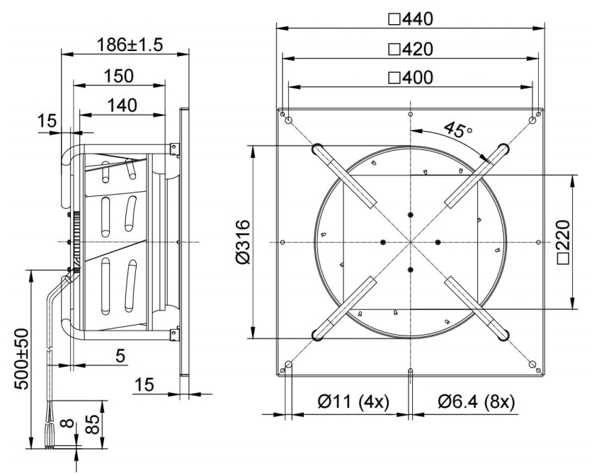 48V DC centrifugal fan impeller design