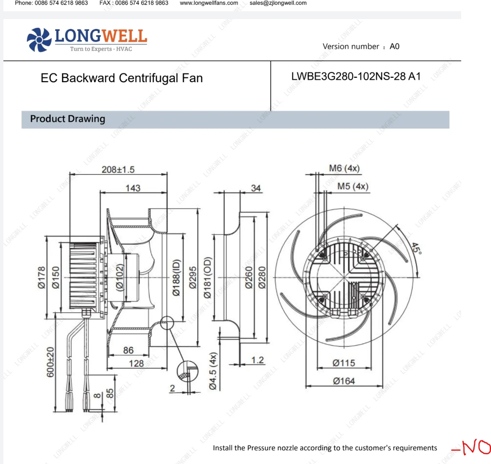 Fan inlet modification on the 280mm EC centrifugal cone