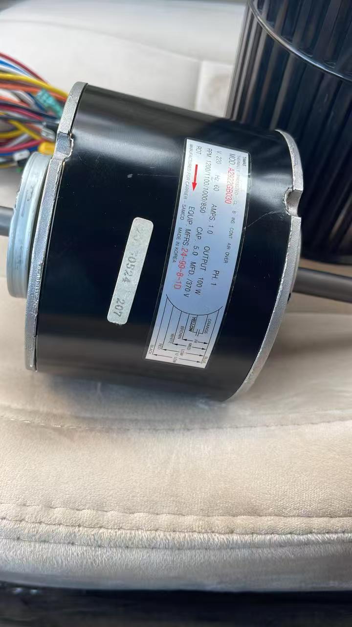 Four-speed fan coil motor built for a 50Hz to 60Hz motor conversion