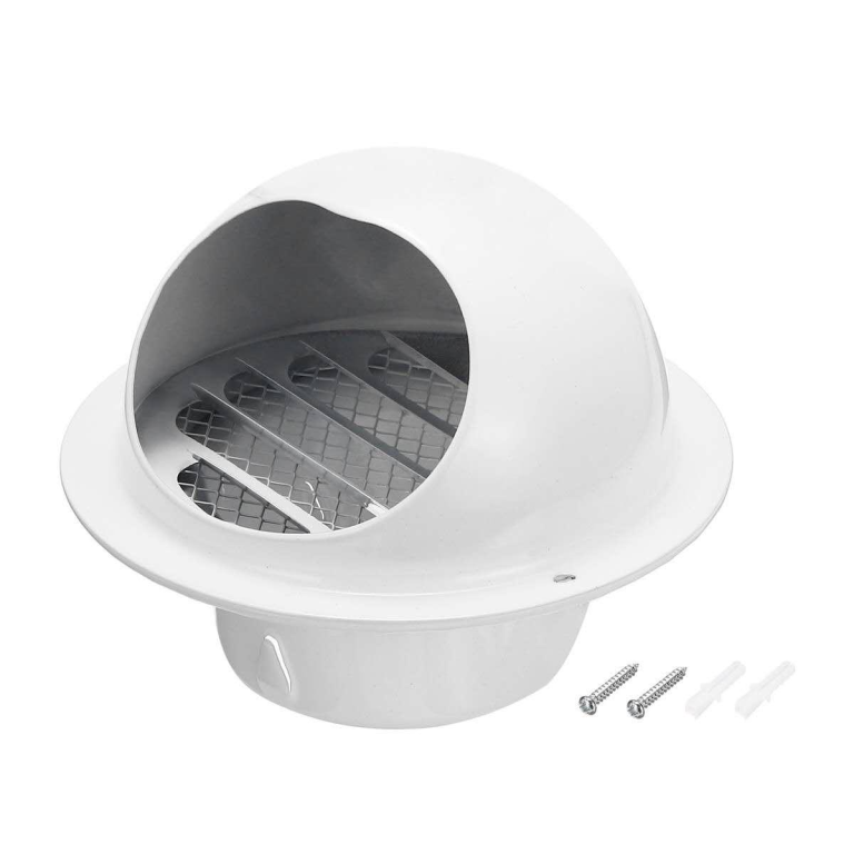 White powder coated weather cowl for an exterior duct termination