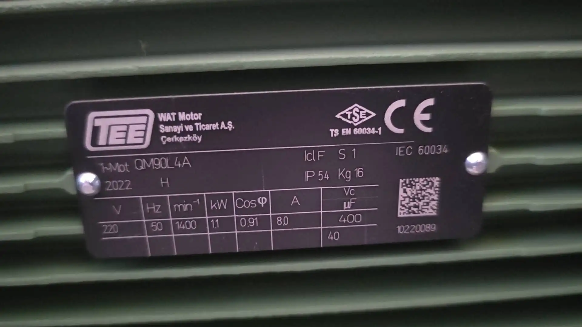 1.1kW motor spinning at 1400 RPM