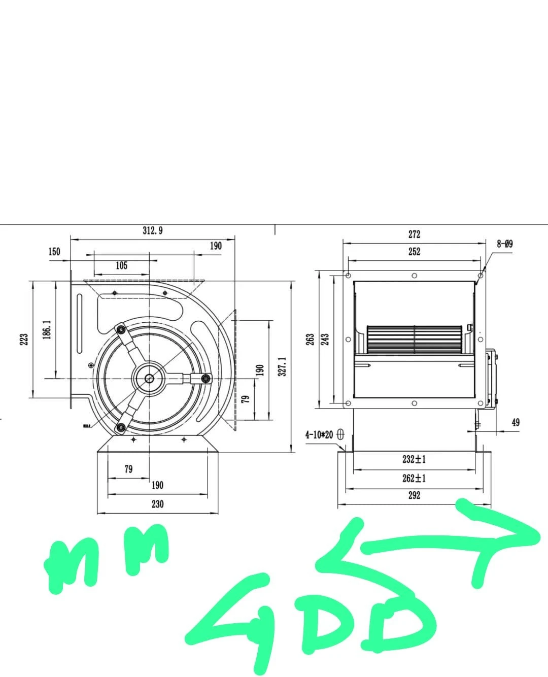 Longwell DD10-10I-014 double inlet centrifugal fan for HVAC systems