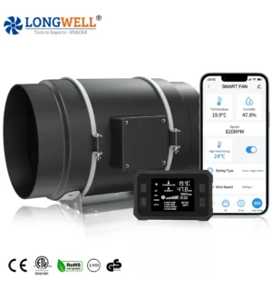 LONGWELL Quiet 6 Inline Duct Fan with Temperature Humidity VPD Controller WiFi Integrated App Control - Ventilation Exhaust Fan