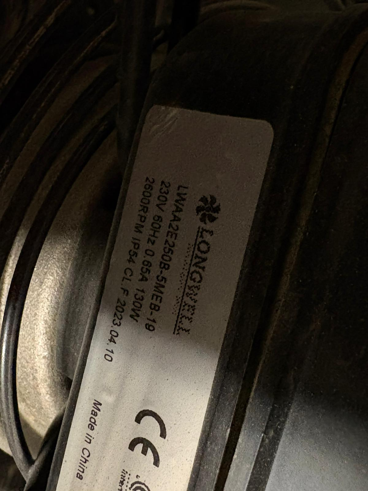 Longwell LWAA2E250B-5MEB-19 AC axial fan label ...