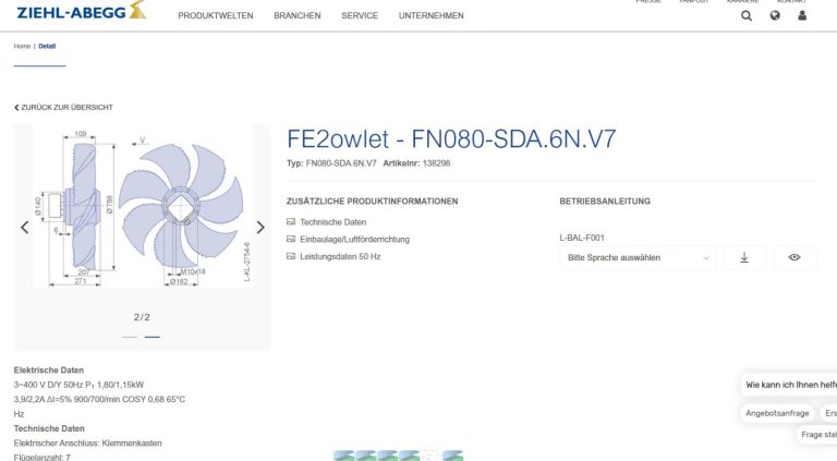 An 800mm AC axial fan at its rated condenser fan duty point