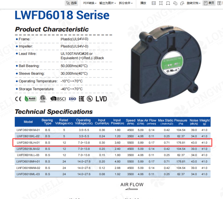 Compact 12V DC blower, 60mm class, for high-density electronics cooling