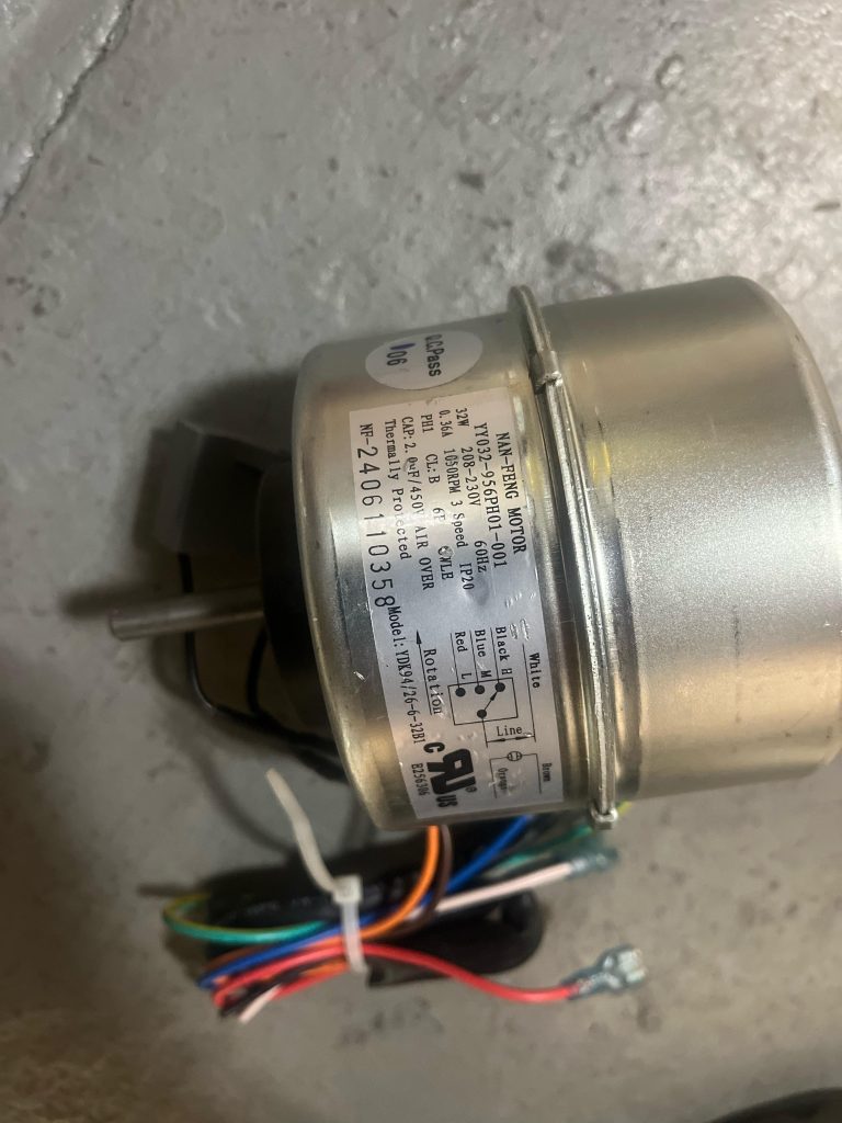 Custom AC motor, 1050 RPM three-speed, for a fan coil unit