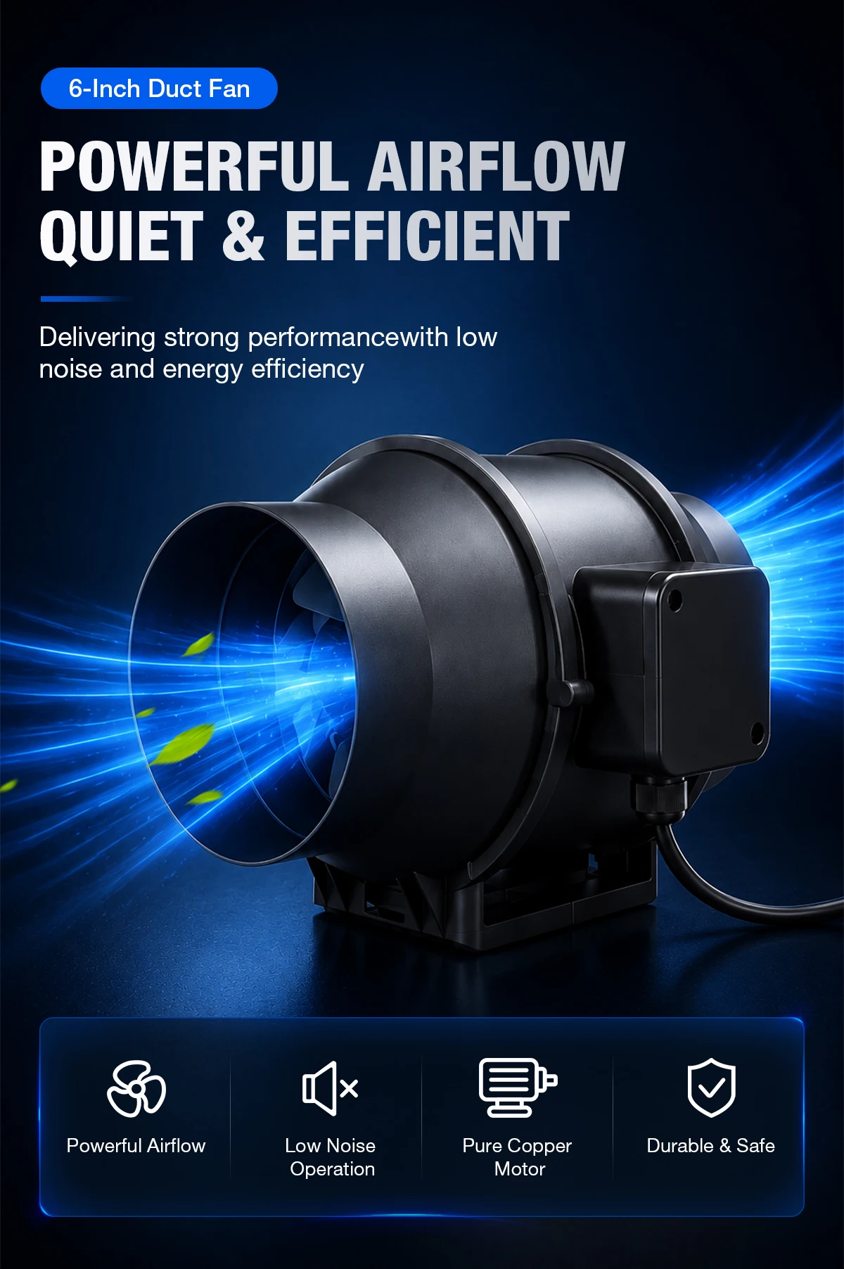 6 Inch EC Inline Duct Fan