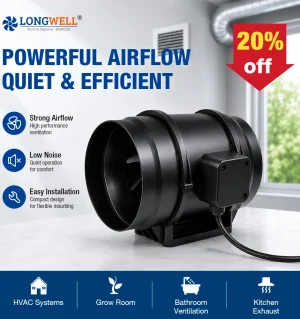 LONGWELL 8 Inch Inline Duct Fan with Stepless Speed Controller