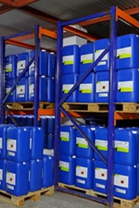 Hazardous material storage rack with labelled drums