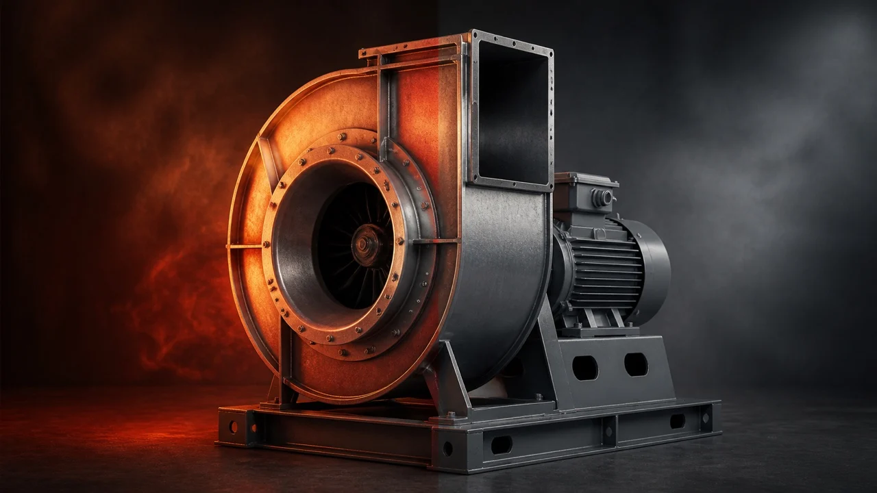 High-temp fan with a shaft cooling wheel and isolated bearings